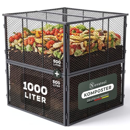 Novatool Garten-Komposter Metall 100x100x100 cm, mit erweiterbarem Stecksytem, pulverbeschichteter Metallkomposter mit 1000 Liter Volumen, Kompost Draht Kompostgitter Kompostkiste Bio Rasenkomposter