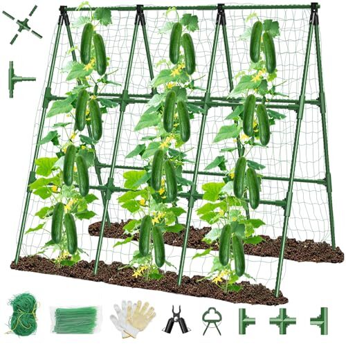 114cmx135cm Gurken Rankhilfe Set,Faltbares A-förmig，einstellbare Breite ，Gartengurkengitter mit Ranknetz für Kletterpflanzen， Tomaten Gemüse & Kletterpflanzen