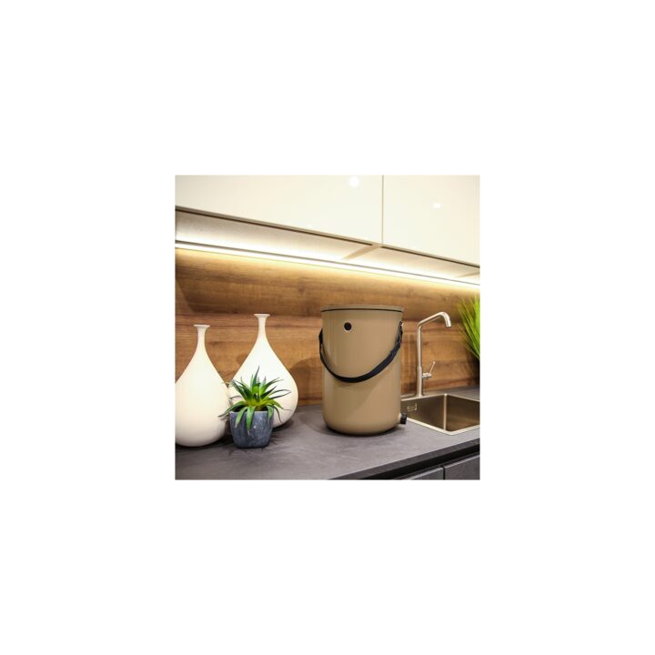 Skaza Bokashi Organko 2 Preisgekrönter Küchenkompostbehälter aus recyceltem Kunststoff 9.6 L Starter Set für Küchenabfälle und Kompostierung mit EM Bestreuung 1 kg Braun-Beige
