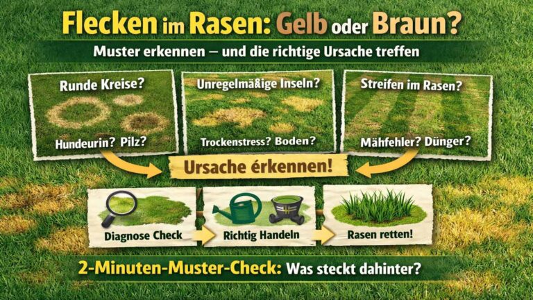 Flecken im Rasen: gelb oder braun? Muster erkennen – und die richtige Ursache treffen
