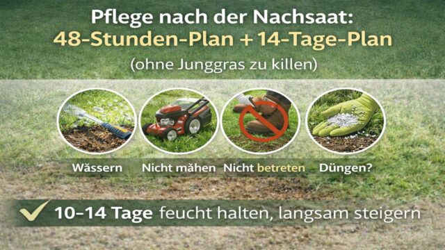 Pflege nach der Nachsaat: der 48-Stunden-Plan und 14-Tage-Plan, damit Junggras wirklich anwächst