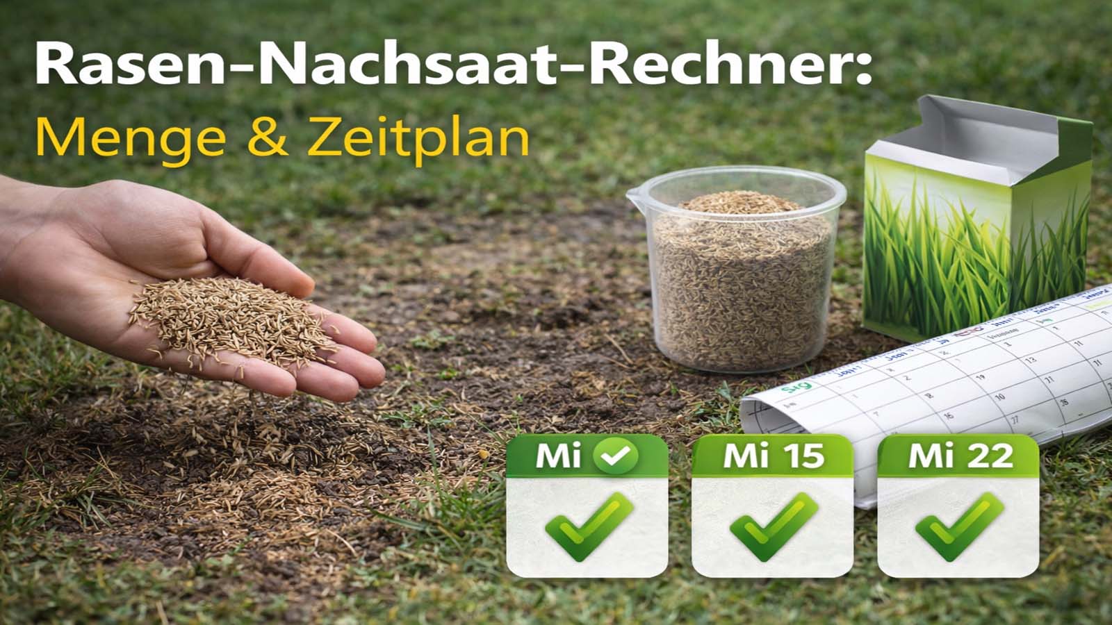 Rasen-Nachsaat mit Zeitplan und Samen