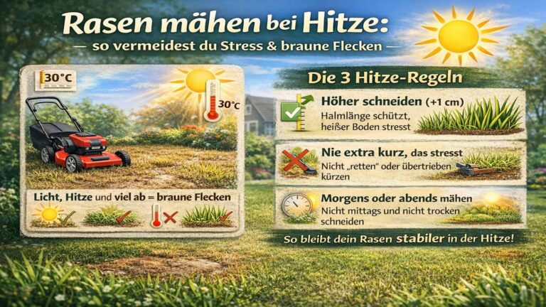 Rasen mähen bei Hitze: so vermeidest du Stress & braune Flecken