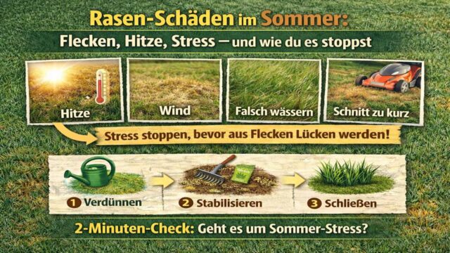 Rasen-Schäden im Sommer: Flecken, Hitze, Stress – und wie du es stoppst