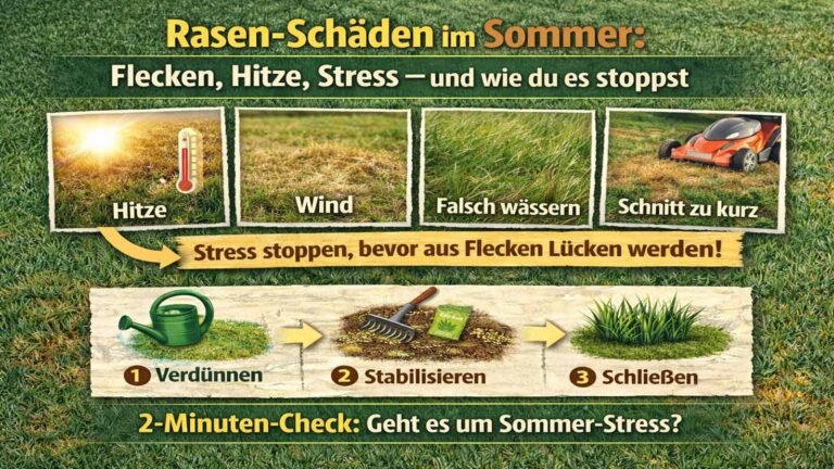 Rasen-Schäden im Sommer: Flecken, Hitze, Stress – und wie du es stoppst