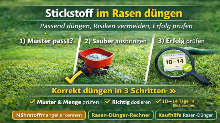 Stickstoff im Rasen düngen: Wann es passt, Risiken vermeiden, Erfolg prüfen