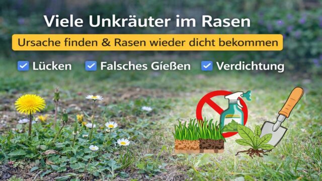 Viele Unkräuter im Rasen – Ursache finden & Rasen wieder dicht bekommen