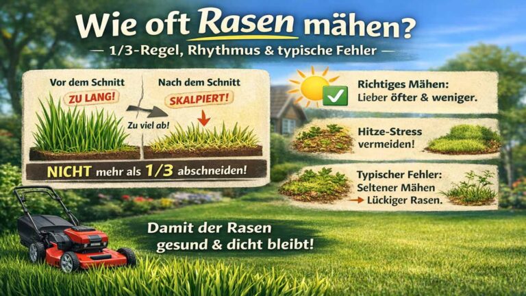 Wie oft Rasen mähen? Mit 1/3-Regel, Rhythmus und weniger Stress bleibt er dichter