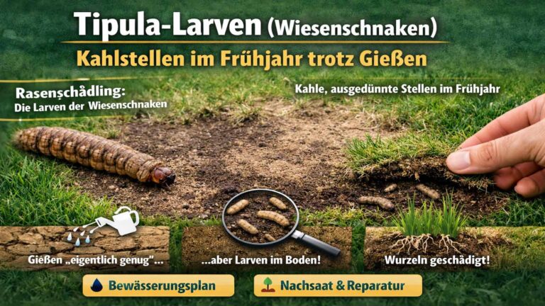 Tipula-Larven (Wiesenschnaken) – Kahlstellen im Frühjahr trotz Gießen