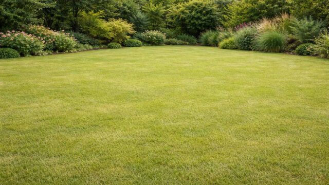 Gleichmäßig hellgrüner bis leicht gelblicher Rasen ohne Flecken – typisches Muster bei trägem Wachstum.