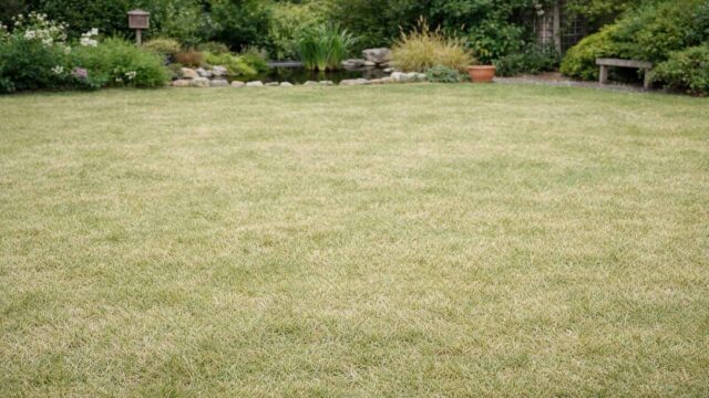 Gleichmäßig hellgrüner, matter Rasen ohne Flecken – typisch bei langsamen Wachstum/Mangelbild.