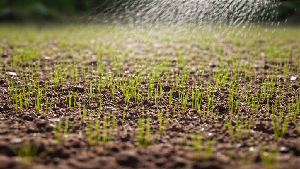 Keimlinge in der Aufbauphase: Saatbett bleibt gleichmäßig feucht, ohne dass Samen weggespült werden.