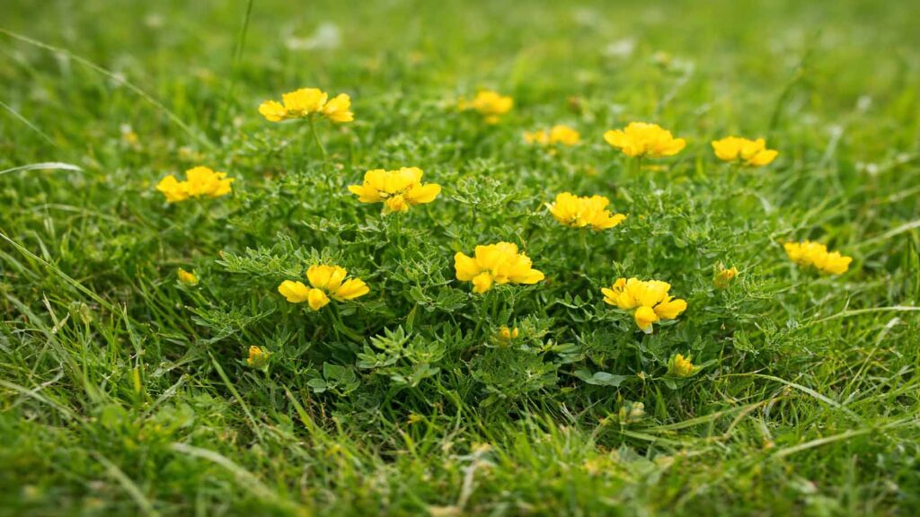 Hornklee als Verwechslung: feiner, kräutiger Wuchs und kleine gelbe Blüten.
