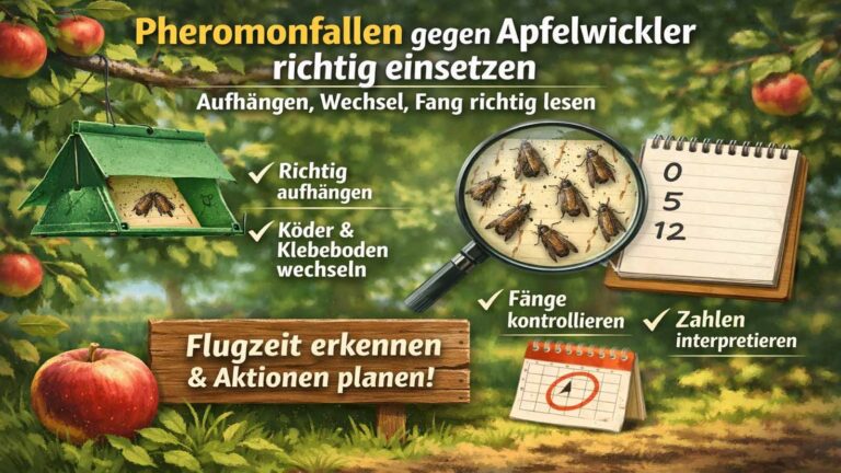 Pheromonfallen gegen Apfelwickler richtig einsetzen: Aufhängen, Wechsel, Fang richtig lesen