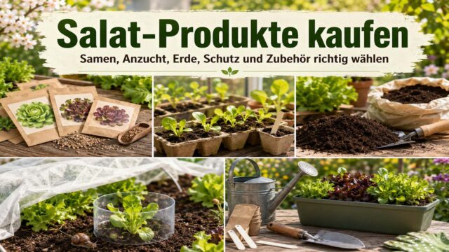 Salat-Samen, Anzuchtschalen, Erde, Schneckenschutz, Vlies und Zubehör für den erfolgreichen Salatanbau im Beet, Hochbeet und Topf.