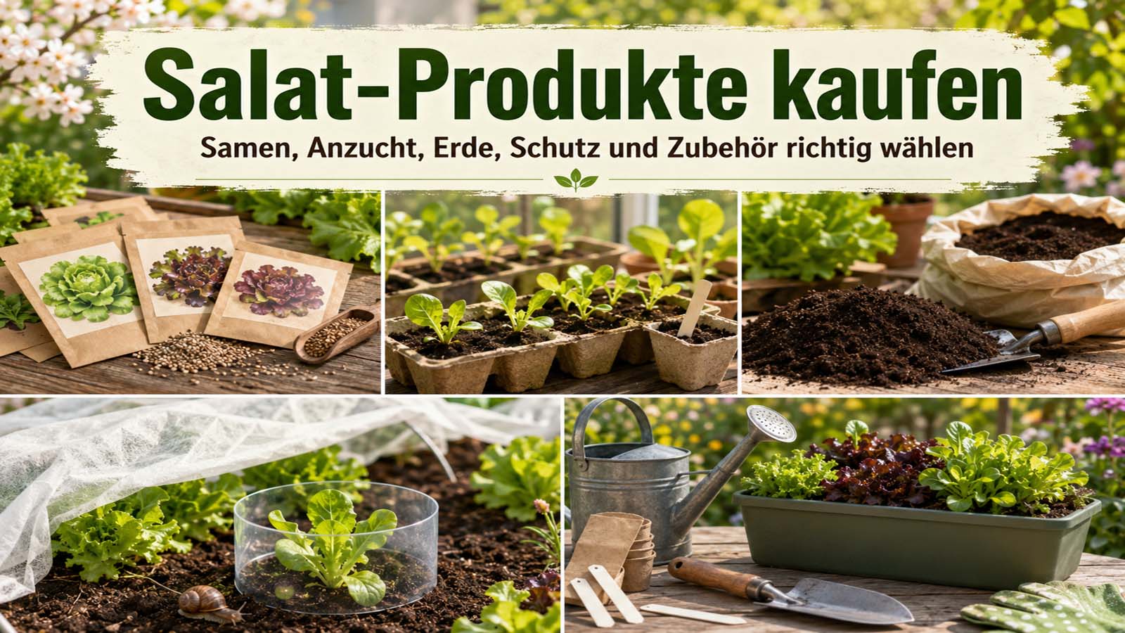 Salat-Samen, Anzuchtschalen, Erde, Schneckenschutz, Vlies und Zubehör für den erfolgreichen Salatanbau im Beet, Hochbeet und Topf.