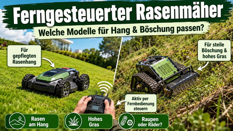 Ferngesteuerter Rasenmäher: Welche Modelle für Hang und Böschung wirklich passen