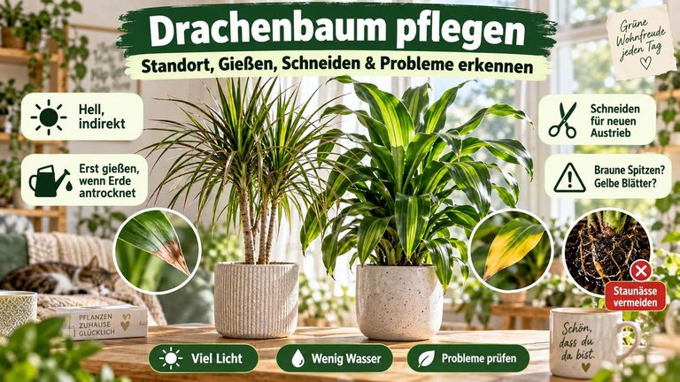 Drachenbaum pflegen: Standort, Gießen, Schneiden und Probleme erkennen