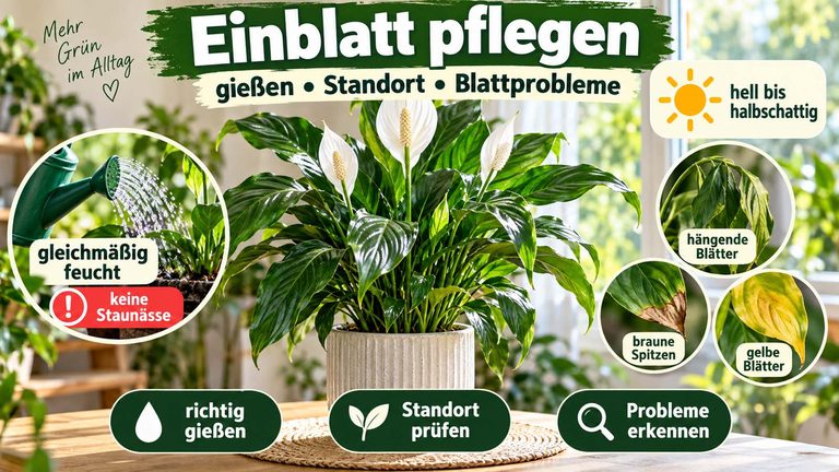 Einblatt pflegen: richtig gießen, düngen, umtopfen und Pflegefehler vermeiden