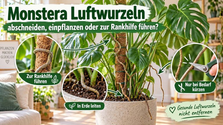 Monstera Luftwurzeln: abschneiden, einpflanzen oder zur Rankhilfe führen?