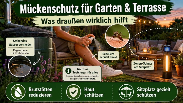 Mückenschutz für Garten und Terrasse: Was draußen wirklich hilft