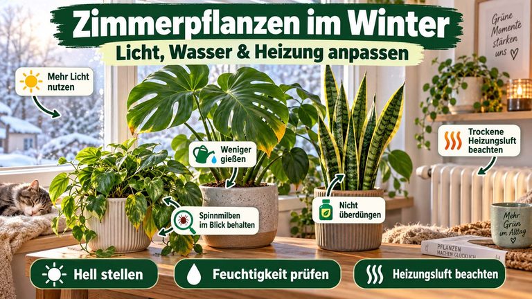 Zimmerpflanzen im Winter richtig pflegen: Licht, Wasser und Heizung anpassen