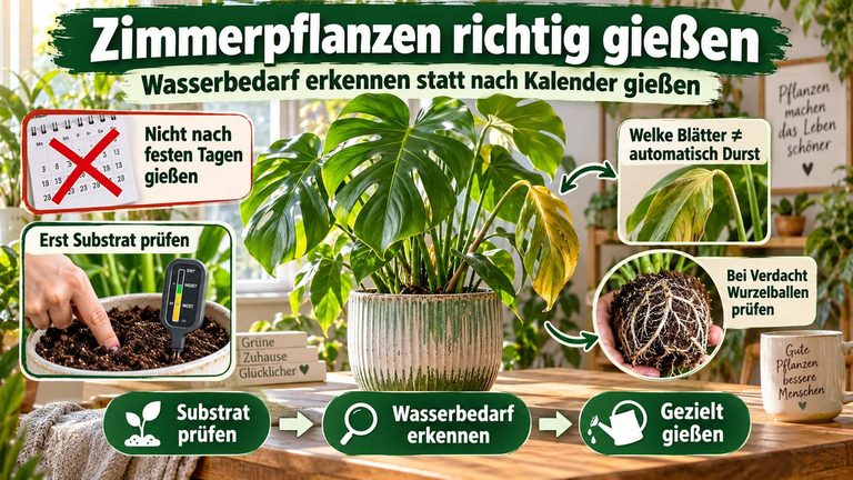 Zimmerpflanzen richtig gießen: Wasserbedarf erkennen statt nach Kalender gießen